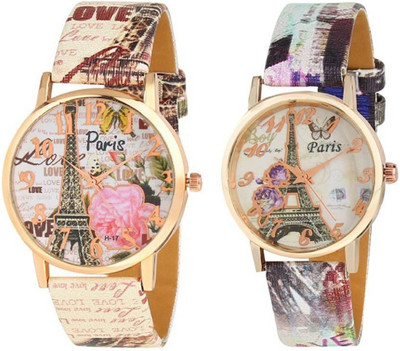 

Miss Perfect Rose Efill Tower and two purple Flower watches combo for girls Watch - For Girls
