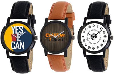 

Nubela New Brown And Black Color Stylish Leather Strap Round Shape Pack Of 3 Analog Watch - For Men