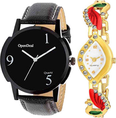 

OpenDeal Stylish Designer Couple Combo Pack 2 Leather & Metal Belt Watch For Men & Women ODPW06 Watch - For Couple