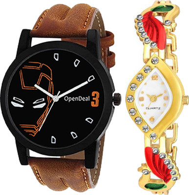 

OpenDeal Stylish Designer Couple Combo Pack 2 Leather & Metal Belt Watch For Men & Women ODPW04 Watch - For Couple