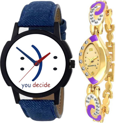 

OpenDeal Stylish Designer Couple Combo Pack 2 Leather & Metal Belt Watch For Men & Women ODOVAL14 Watch - For Couple