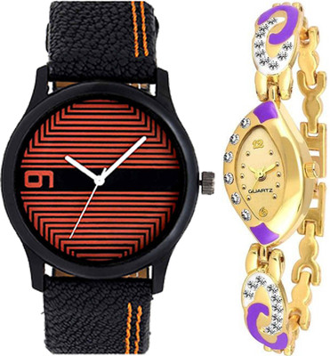 

OpenDeal Stylish Designer Couple Combo Pack 2 Leather & Metal Belt Watch For Men & Women ODOVALTW01O Watch - For Couple