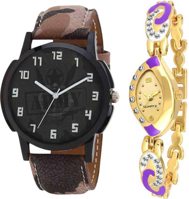 

OpenDeal Stylish Designer Couple Combo Pack 2 Leather & Metal Belt Watch For Men & Women ODOVAL03 Watch - For Couple