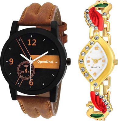 

OpenDeal Stylish Designer Couple Combo Pack 2 Leather & Metal Belt Watch For Men & Women ODPW01 Watch - For Couple