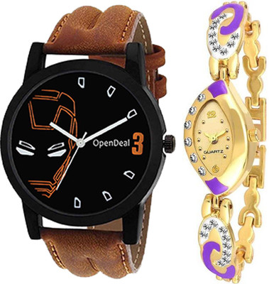 

OpenDeal Stylish Designer Couple Combo Pack 2 Leather & Metal Belt Watch For Men & Women ODOVAL04 Watch - For Couple
