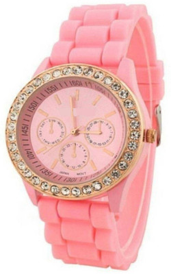 

just like pink rubber belt crystal studded women Watch - For Girls Watch - For Girls