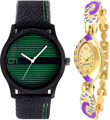 

OpenDeal Stylish Designer Couple Combo Pack 2 Leather & Metal Belt Watch For Men & Women ODOVALTW01G Watch - For Couple