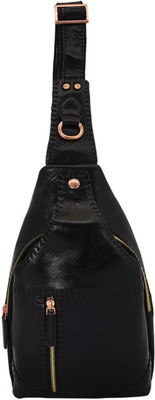 

Ayesha Leather Works Hand made Hand Stitching Italian Leather Casual Black Shoulder Cross Body Bag, Exclusively Designed in Full Grain leather with Crunch finish 0.3 L Backpack(Black)