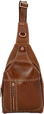 

Ayesha Leather Works Hand made Hand Stitching Italian Leather Business Casual Tan Shoulder Cross Body Bag, Exclusively Designed in Full Grain leather with Crunch finish 0.3 L Backpack(Tan)