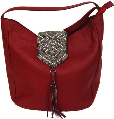 

Creativity Creations Genuine Leather Magnetic Flap With Oxidized Design Red Handbag Waterproof Shoulder Bag(Red, 16 inch)