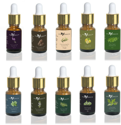 

Maverick Pure Basil, Neem, Eucalyptus, Rosemary, Cedarwood, Thyme, Peppermint, Lemon, Tea Tree & Lavender essential oil 10 in 1 pack with dropper(100 ml)