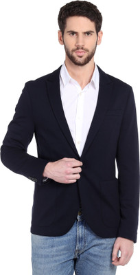 Jack & Jones Solid Single Breasted Casual Men Blazer(Dark Blue)