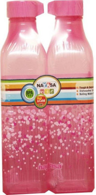 NAYASA square bottle 1000ml set of 2 1000 ml Bottle(Pack of 2, Pink, Plastic)