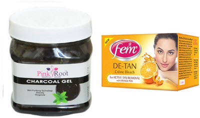 

Fem De-Tan Crème Bleach 30g, Pink Root Charcoal Gel 500ml(Set of 2)