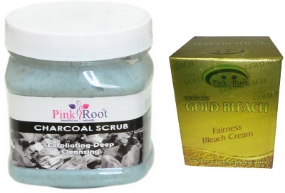 PINKROOT Gold Bleach 50g, Charcoal Scrub 500ml(2 Items in the set)