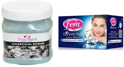 Fem Diamond Crème Bleach 30g, Pink Root Charcoal Scrub 500ml(Set of 2)