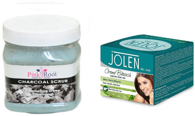 

Jolen Aloe Vera Crème Bleach 35g, Pink Root Charcoal Scrub 500ml(Set of 2)