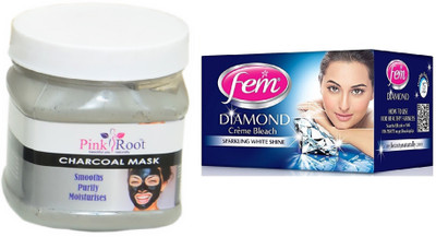 

Fem Diamond Crème Bleach 30g, Pink Root Charcoal Mask 500ml(Set of 2)