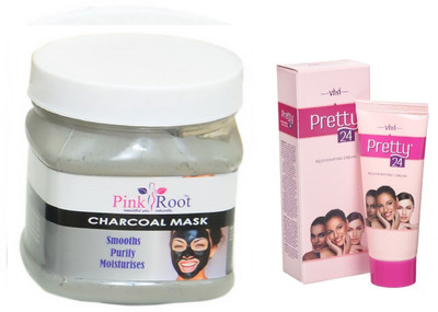 

Pink Root Charcoal Mask 500ml, Pretty24 Rejuvenating Cream(Set of 2)
