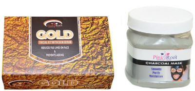 

Pink Root Gold Facial Kit 83g, Charcoal Mask 500ml(Set of 2)