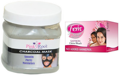 

Fem Saffron Crème Bleach 64g, Pink Root Charcoal Mask 500ml(Set of 2)