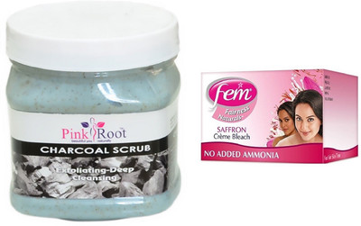 

Fem Saffron Crème Bleach 64g, Pink Root Charcoal Scrub 500ml(Set of 2)