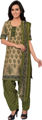 

BanoRani Cotton Polyester Blend Printed Salwar Suit Dupatta Material(Un-stitched), Beige