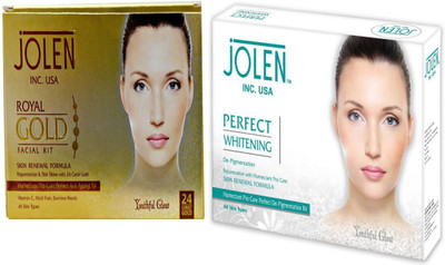

Jolen PERFECT WHITENING GLOW DE-PIGMENTATION FACIAL KIT 50 GM.+ ROYAL GOLD FACIAL KIT 50 GM 50 g