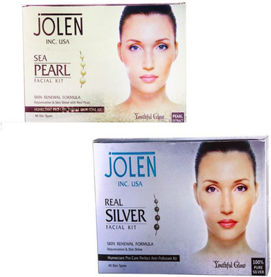 

Jolen REAL SILVER FACIAL KIT 50 GM + SEA PEARL FACIAL KIT 50 GM 50 g(Set of 2)