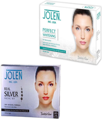 

Jolen PERFECT WHITENING GLOW DE-PIGMENTATION FACIAL KIT 50 GM.+ REAL SILVER FACIAL KIT 50 GM 50 g(Set of 2)
