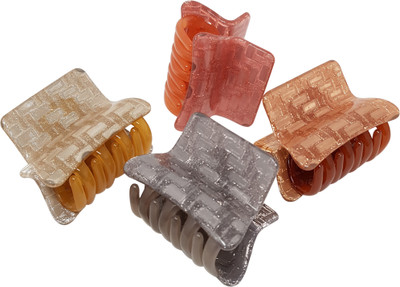 

Evolution Medium Claw Clips Square Grip Block Print Glitter Champane Pack of 4 Hair Claw(Multicolor)