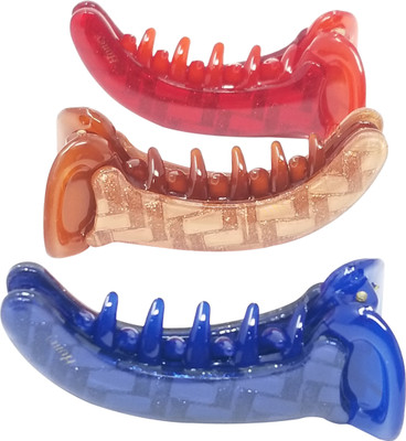 

Evolution XS Dolphin Clips Blocks Print Shiny Autum Shades Pack of 3 Banana Clip(Multicolor)