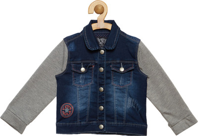 

Tales & Stories Full Sleeve Solid Baby Girls Denim Jacket, Dark blue