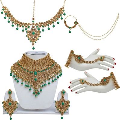 Lucky Jewellery Alloy Gold-plated Green Jewellery Set(Pack of 1)