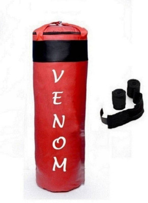 

Venom 1.5 Feet Long, PU Material, Red and Black Color, Unfilled with Hanging Straps and 9 Feet Long Black Color Hand Wraps Pair Gym & Fitness Kit