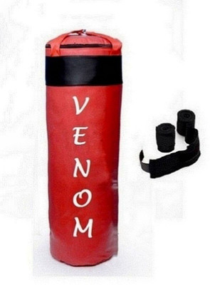 

Venom 7.0 Feet Long, PU Material, Red and Black Color, Unfilled with Hanging Straps and 9 Feet Long Black Color Hand Wraps Pair Boxing Kit