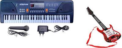 

FEMININE STYLE Combo Of 61 keys Bigfun Electronic Piano Keyboard with LED Display & Microphone with Musical Guitar With Light And Sound for kids (Multi color)(Multicolor)