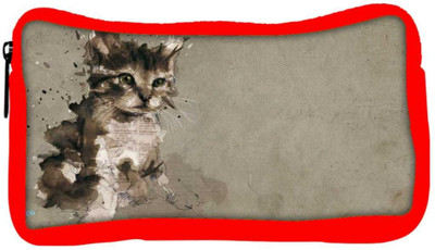 

Snoogg Eco Friendly Canvas Abstract Cat Designer Student Pen Pencil Case Coin Purse Pouch Cosmetic Makeup Bag (RED) Pouch(Multicolor)
