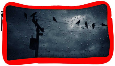 

Snoogg Eco Friendly Canvas Crows In The Rain Designer Student Pen Pencil Case Coin Purse Pouch Cosmetic Makeup Bag (RED) Pouch(Multicolor)