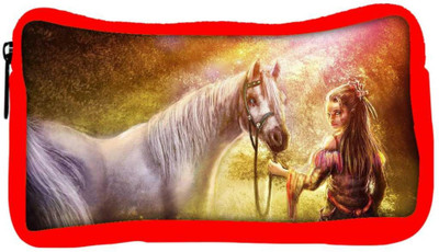 

Snoogg Eco Friendly Canvas Girl Horse Wood Art Designer Student Pen Pencil Case Coin Purse Pouch Cosmetic Makeup Bag (RED) Pouch(Multicolor)