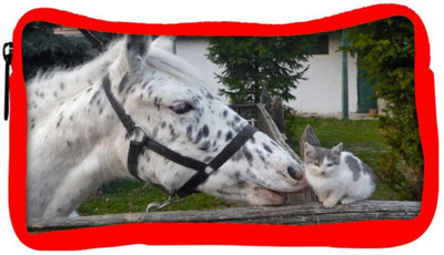 

Snoogg Eco Friendly Canvas Horse And Cat Designer Student Pen Pencil Case Coin Purse Pouch Cosmetic Makeup Bag (RED) Pouch(Multicolor)