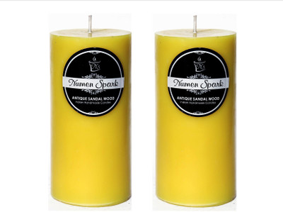 

Numen Spark Set Of 2 Antique Sandalwood Solid Pillar Candle (3X6 Inches) | Candles for Decoration | Candles for Bedroom(1200 g)