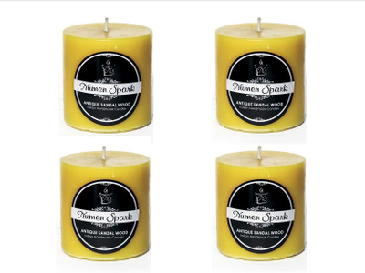 

Numen Spark Set Of 4 Antique Sandalwood Solid Pillar Candle | Candles for Decoration | Candles for Bedroom(1200 g)