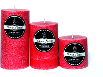 

Numen Spark Set Of 3 Amour Rose Crystal Pillar Candle | Candles for Decoration | Candles for Bedroom(1300 g)