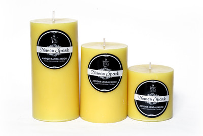 

Numen Spark Set Of 3 Antique Sandalwood Solid Pillar Candle | Candles for Decoration | Candles for Bedroom(1300 g)