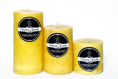 

Numen Spark Set Of 3 Antique Sandalwood Mottled Pillar Candle | Candles for Decoration | Candles for Bedroom(1300 g)