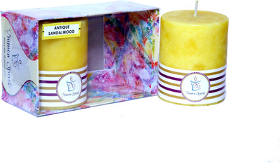 

Numen Spark Set Of 2 Antique Sandalwood Mottled Pillar Candle (2.5X3 Inches, Yellow) | Candles for Decoration | Candles for Bedroom(400 g)