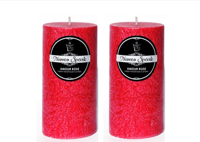 

Numen Spark Set Of 2 Amour Rose Crystal Pillar Candle (3X6 Inches) | Candles for Decoration | Candles for Bedroom(1200 g)