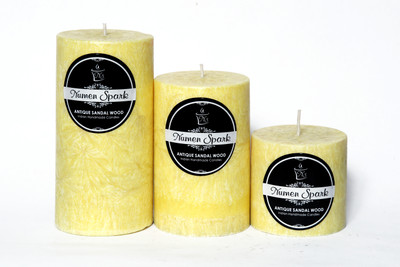 

Numen Spark Set Of 3 Antique Sandalwood Crystal Pillar Candle | Candles for Decoration | Candles for Bedroom(1300 g)