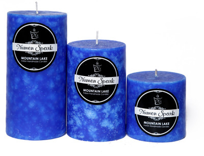 

Numen Spark Set Of 3 Mountain Lake Mottled Pillar Candle | Candles for Decoration | Candles for Bedroom(1300 g)